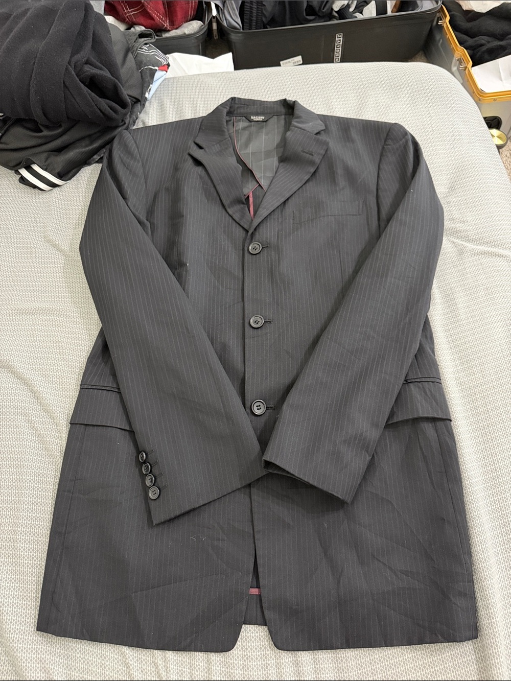 Men's Black Pinstripe Suit Jacket by Michael Kors